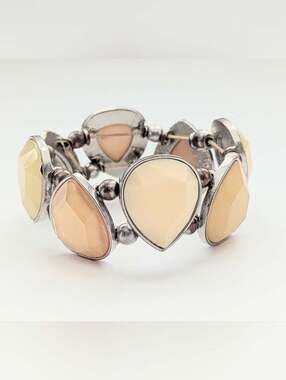 Stretchable Coral Colored Teardrop Bracelet w/Silver-Tone Frames & Beads